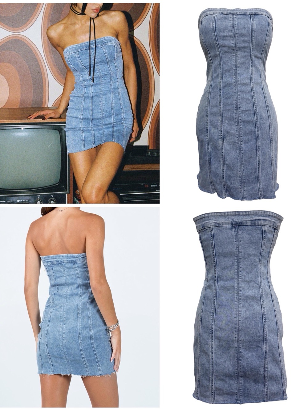 Princess Polly Houser Mini Dress Denim Size 4 Strapless Bandeau Tube Dress